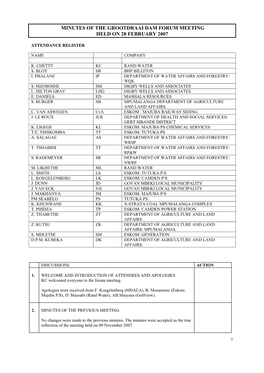 Minutes of the Grootdraai Dam Forum Meeting Held on 28 February 2007