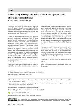 Drive Safely Through the Pelvis – Know Your Pelvic Roads Retropubic Space of Retzius K C D P Silvaa , S N Samarakkodyb