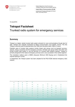 Tetrapol Factsheet Trunked Radio System for Emergency Services