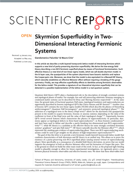 Skyrmion Superfluidity in Two-Dimensional Interacting Fermionic Systems