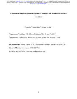 Comparative Analysis of Epigenetic Aging Clocks from Cpg Characteristics to Functional