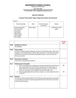 Pdf Bentworth Parish Council Meeting Minutes 6Th March 2018