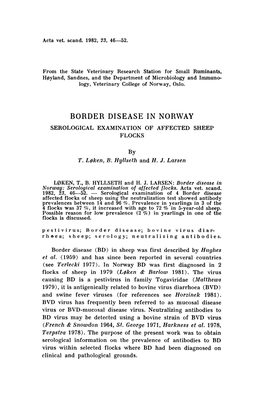 Border Disease in Norway Serological Examination of Affected Sheep Flocks