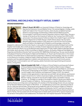 Maternal and Child Health Equity Virtual Summit Speaker Biographies