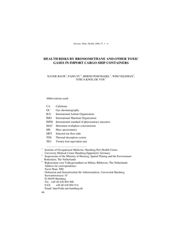 Health Risks by Bromomethane and Other Toxic Gases in Import Cargo Ship Containers