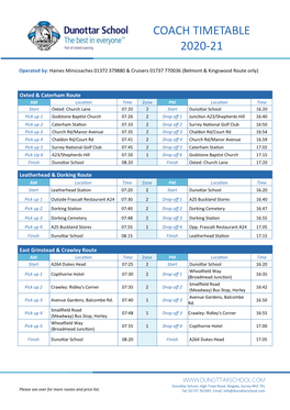 Coach Timetable 2020-21