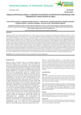 Emblica Officinalis (Amla): a Prospective Review on Distinctive Properties and Therapeutic Applications of Amla