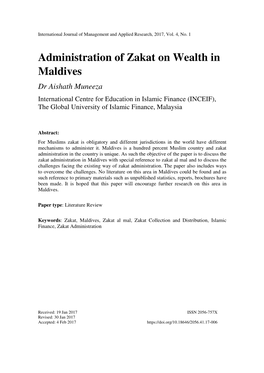 Administration of Zakat on Wealth in Maldives