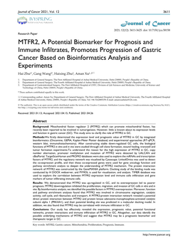 MTFR2, a Potential Biomarker for Prognosis and Immune Infiltrates