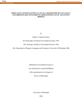 Mercancía, Gentes Pacíficas Y Plaga: Bartolomé De Las Casas Y Los Orígenes Del Pensamiento Abolicionista En El Atlántico Ibérico