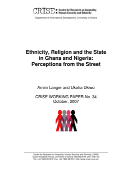 Ethnicity, Religion and the State in Ghana and Nigeria: Perceptions from the Street