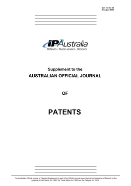 Supplement to the AUSTRALIAN OFFICIAL JOURNAL