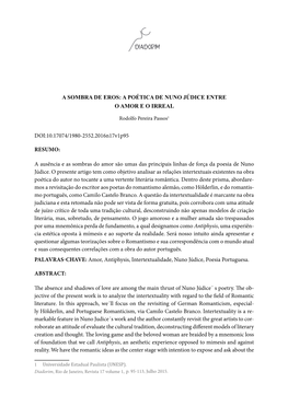 A Sombra De Eros: a Poética De Nuno Júdice Entre O Amor E O Irreal