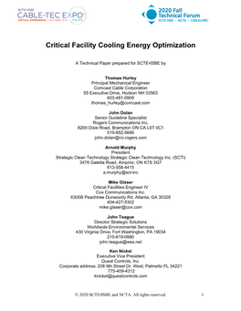 Critical Facility Cooling Energy Optimization