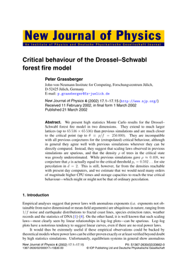 Critical Behaviour of the Drossel–Schwabl Forest Fire Model