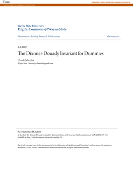 The Dixmier-Douady Invariant for Dummies Claude Schochet Wayne State University, Clsmath@Gmail.Com