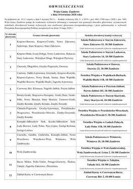 OBWIESZCZENIE Wójta Gminy Zambrów Z Dnia 10 Kwietnia 2020 Roku