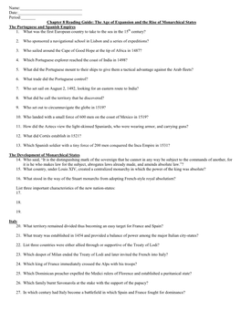 Chapter 8 Reading Guide: the Age of Expansion and the Rise of Monarchical States the Portuguese and Spanish Empires 1