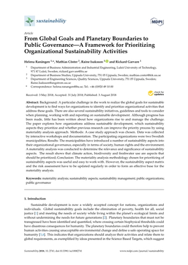 From Global Goals and Planetary Boundaries to Public Governance—A Framework for Prioritizing Organizational Sustainability Activities