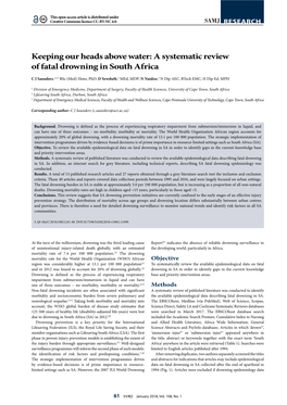A Systematic Review of Fatal Drowning in South Africa