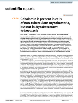 Cobalamin Is Present in Cells of Non-Tuberculous Mycobacteria, But