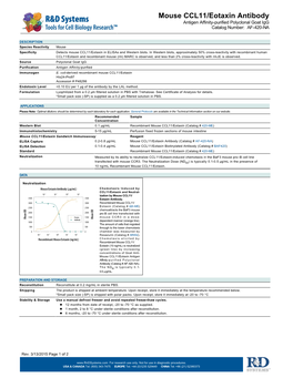 Mouse CCL11/Eotaxin Antibody Antigen Affinity-Purified Polyclonal Goat Igg Catalog Number: AF-420-NA