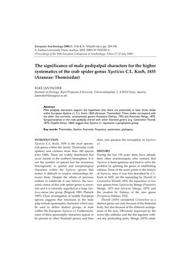 The Significance of Male Pedipalpal Characters for the Higher Systematics of the Crab Spider Genus Xysticus C.L