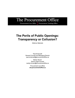 The Perils of Public Openings: Transparency Or Collusion? Webinar Materials
