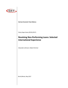 Resolving Non-Performing Loans: Selected International Experience