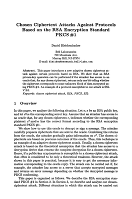 Chosen Ciphertext Attacks Against Protocols Based on the RSA Encryption Standard PKCS