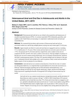 Heterosexual Anal and Oral Sex in Adolescents and Adults in the United States, 2011–2015