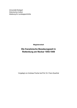 Die Französische Besatzungszeit in Rottenburg Am Neckar 1945-1949