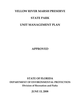 Yellow River Marsh Preserve State Park Unit Management Plan Approved