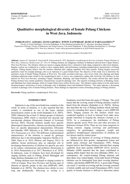 Qualitative Morphological Diversity of Female Pelung Chickens in West Java, Indonesia