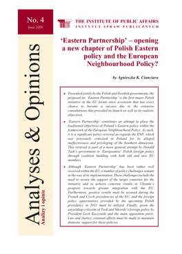 'Eastern Partnership' – Opening a New Chapter of Polish Eastern Policy And
