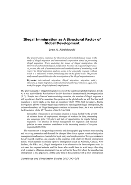 Illegal Immigration As a Structural Factor of Global Development