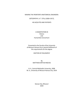 Osteopathy, A. T. Still (1828–1917), His Acolytes and Patients,” Presented by Matthew A