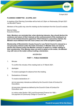 AGENDA Planning Committee 28 April 2021