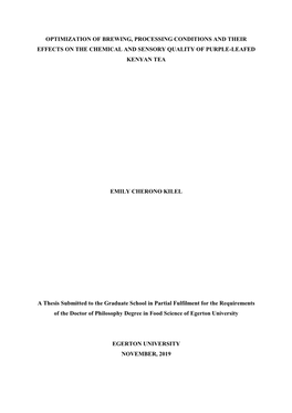 Optimization of Brewing, Processing Conditions and Their Effects on the Chemical and Sensory Quality of Purple-Leafed Kenyan Tea