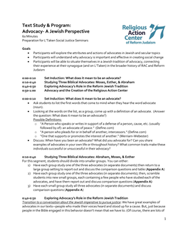 Advocacy- a Jewish Perspective 60 Minutes Preparation for L’Taken Social Justice Seminars