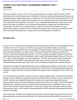AN EMERGING DOMINANT PARTY SYSTEM? October 27, 2011 Gloria-Center.Org
