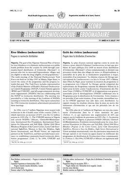 WEEKLY EPIDEMIOLOGICAL RECORD RELEVE EPIDEMIOLOGIQUE HEBDOMADAIRE 25 JULY 1997 L 72Nd YEAR 72E ANNÉE L 25 JUILLET 1997