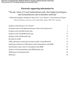 Pka Values of N-Aryl Imidazolinium Salts, Their Higher Homologues, and Formamidinium Salts in Dimethyl Sulfoxide” Nicholas Konstandaras, Michelle H