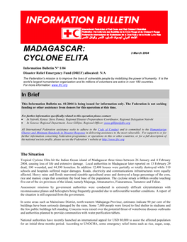 Madagascar: Cyclone Elita; Information Bulletin No
