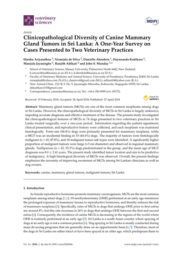 Clinicopathological Diversity of Canine Mammary Gland Tumors in Sri Lanka: a One-Year Survey on Cases Presented to Two Veterinary Practices