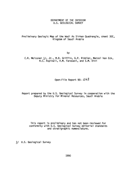 Preliminary Geologic Map of the Wadi As Sirhan Quadrangle, Sheet 30C, Kingdom of Saudi Arabia by C.R. Meissner I/, Jr., M.B