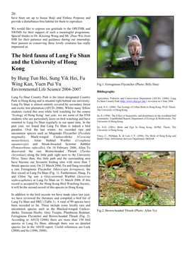 The Bird Fauna of Lung Fu Shan and the University of Hong Kong