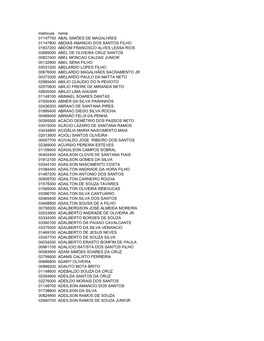 Matricula Nome 01147700 ABAL SIMÕES DE MAGALHÃES