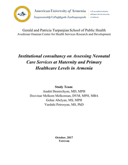 Institutional Consultancy on Assessing Neonatal Care Services at Maternity and Primary Healthcare Levels in Armenia