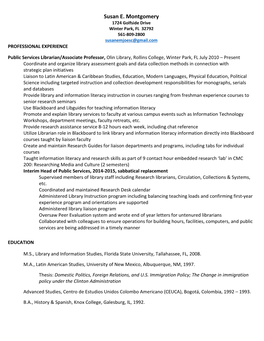 Susan E. Montgomery 1724 Golfside Drive Winter Park, FL 32792 561-809-2800 Susanemjoesc@Gmail.Com PROFESSIONAL EXPERIENCE